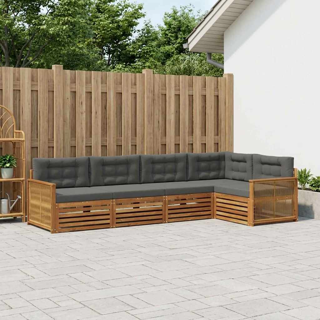 Udendørs sofagruppe med pude 5 pcs Naturlig og Antracit