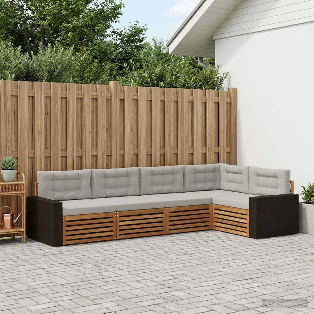 Udendørs sofagruppe 5 pcs Naturfarvet og lysegrå