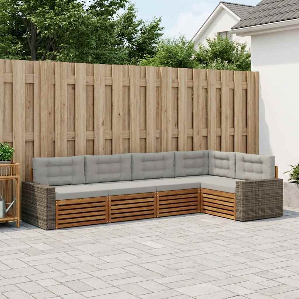 Udendørs sofagruppe 5 pcs Naturfarvet og lysegrå