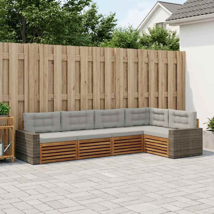 Udendørs sofagruppe 5 pcs Naturfarvet og lysegrå