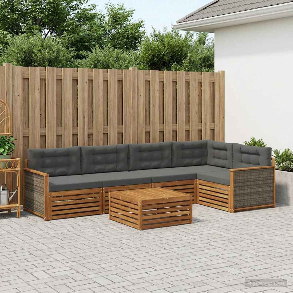 Udendørs sofagruppe med pude 6 pcs Naturlig og Antracit