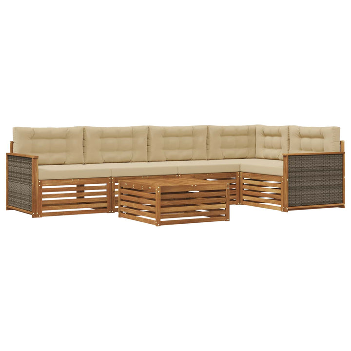 Udendørs sofagruppe med pude 6 pcs Naturlig og Beige