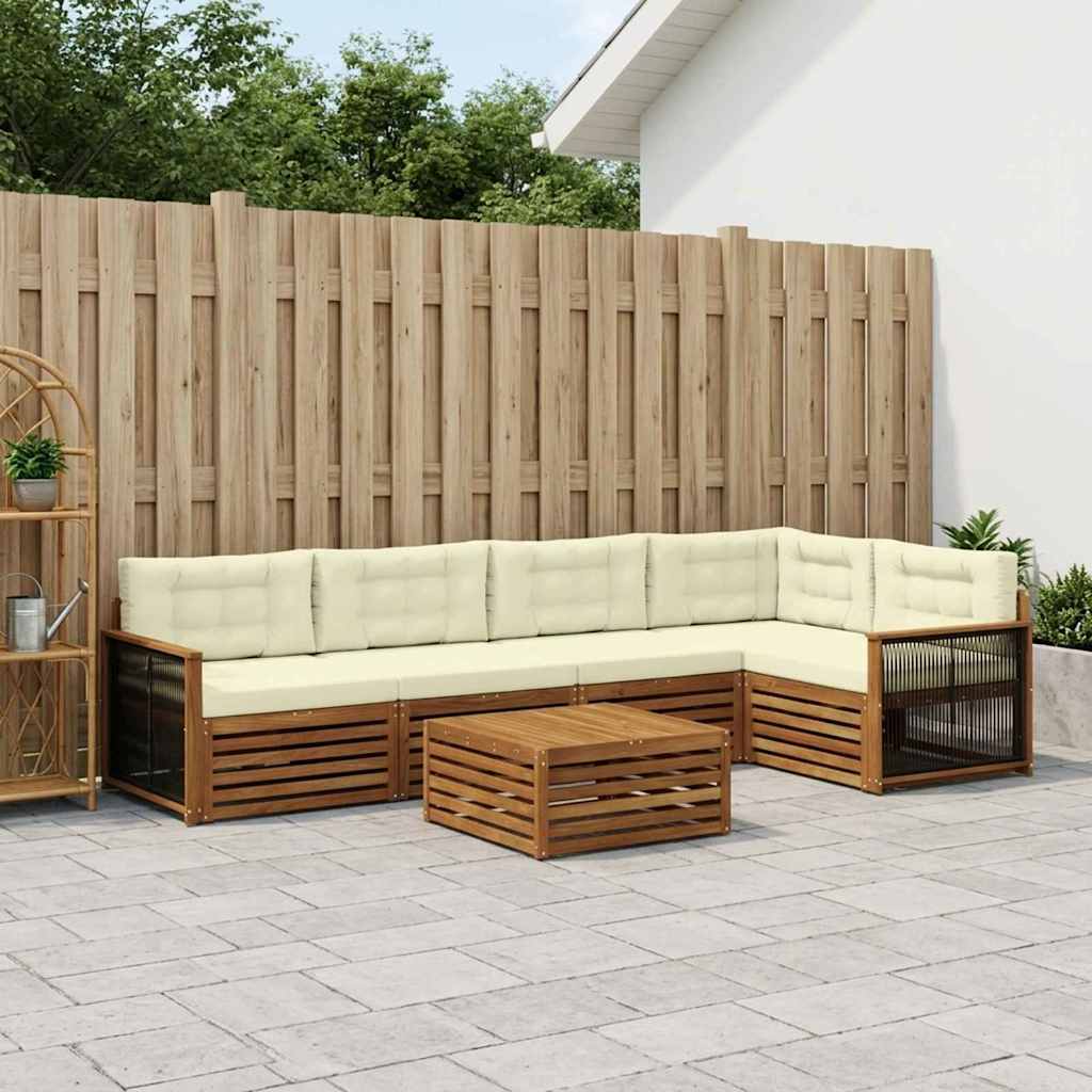 Udendørs sofagruppe med pude 6 pcs Naturlig og Fløde