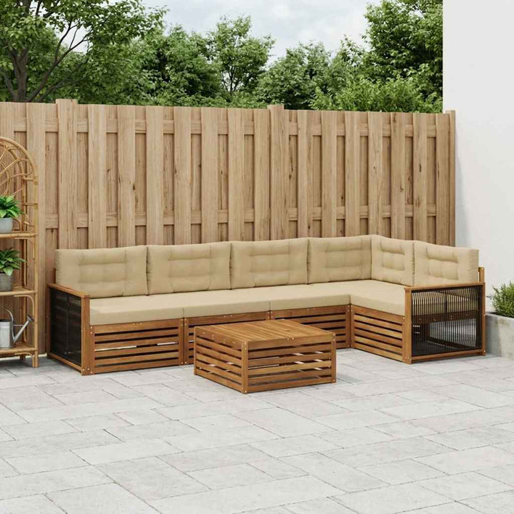 Udendørs sofagruppe med pude 6 pcs Naturlig og Beige