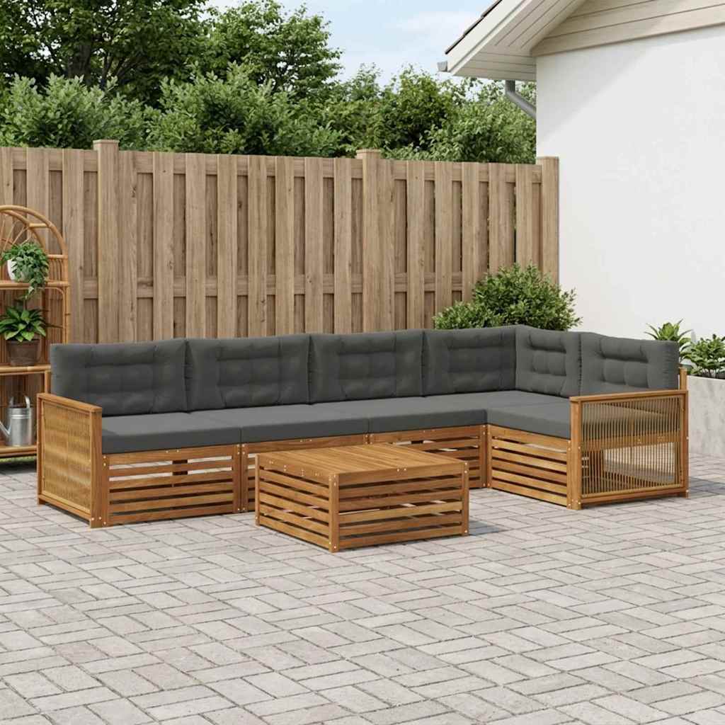 Udendørs sofagruppe med pude 6 pcs Naturlig og Antracit