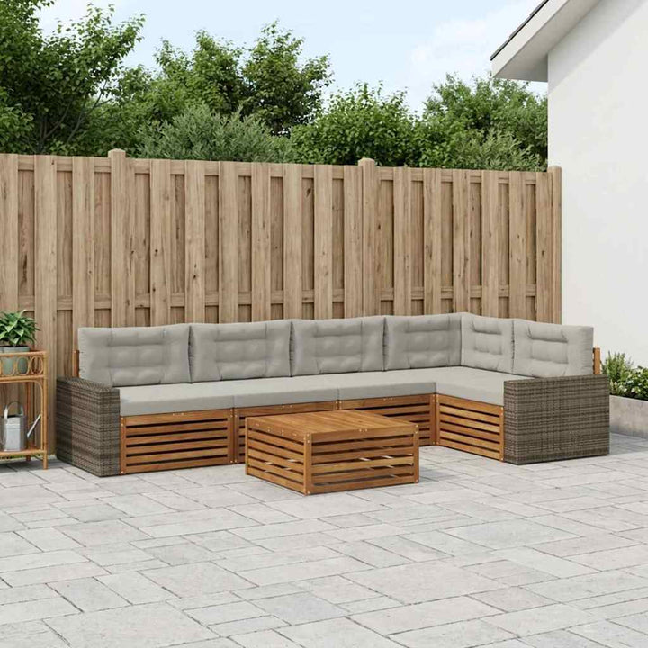 Udendørs sofagruppe 6 pcs Naturfarvet og lysegrå