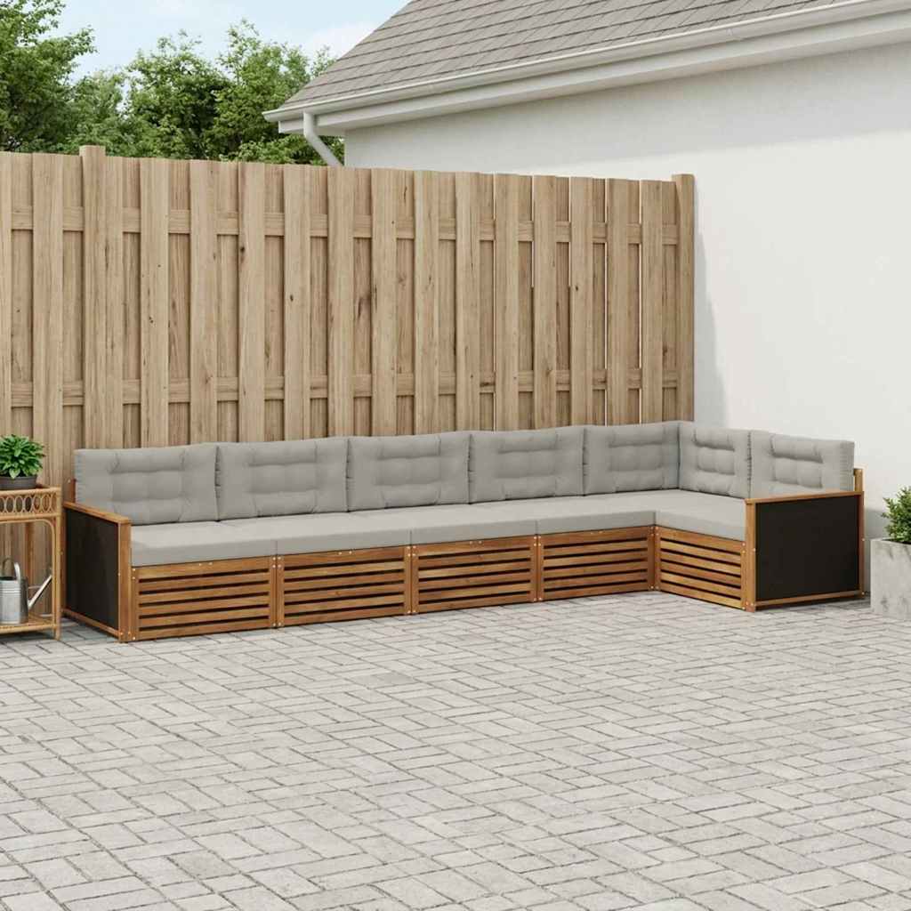 Udendørs sofagruppe 6 pcs Naturfarvet og lysegrå