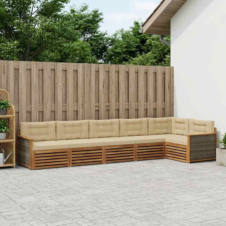 Udendørs sofagruppe med pude 6 pcs Naturlig og Beige