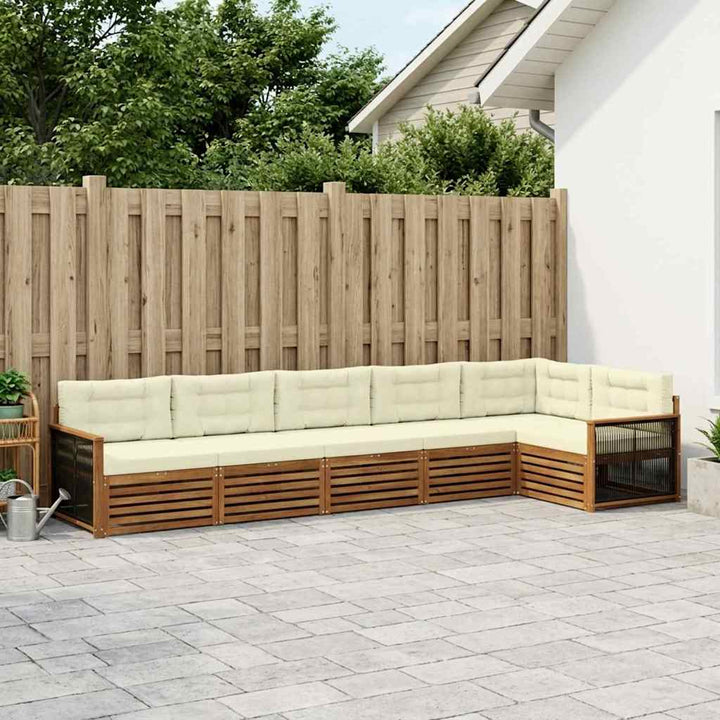 Udendørs sofagruppe med pude 6 pcs Naturlig og Fløde