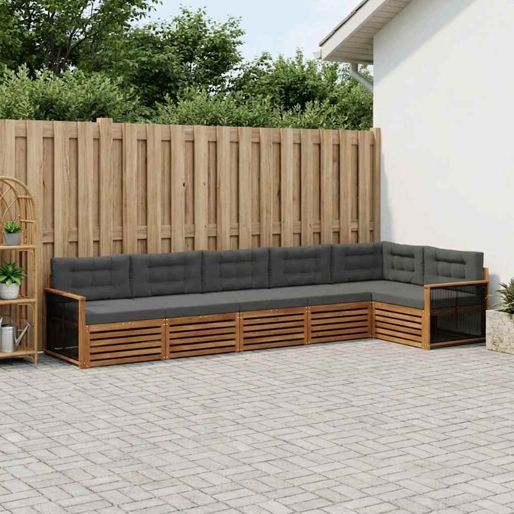 Udendørs sofagruppe med pude 6 pcs Naturlig og Antracit
