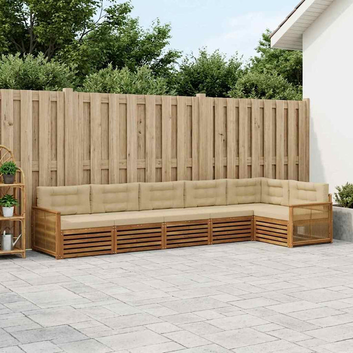 Udendørs sofagruppe med pude 6 pcs Naturlig og Beige
