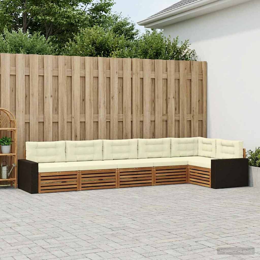Udendørs sofagruppe 6 pcs Naturlig og Fløde 402 x 172,5 x 73 cm