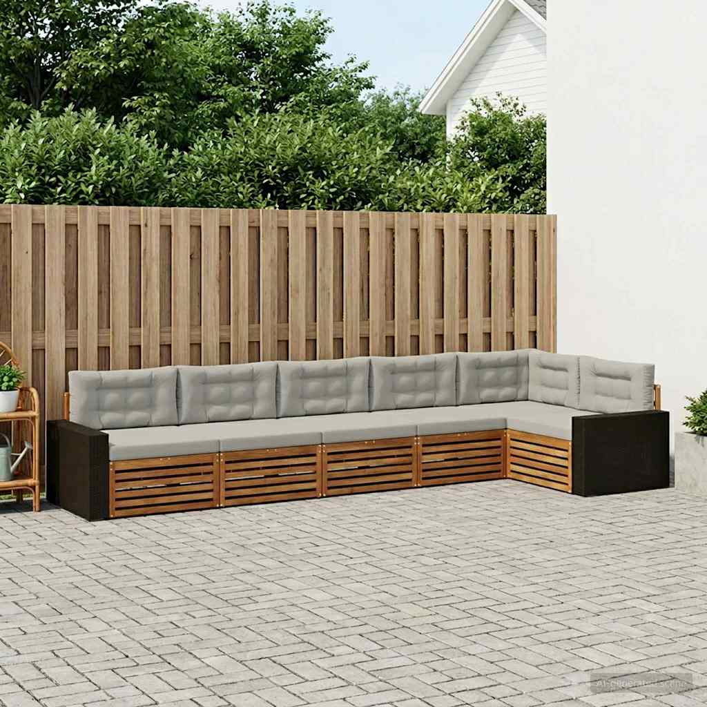 Udendørs sofagruppe 6 pcs Naturfarvet og lysegrå