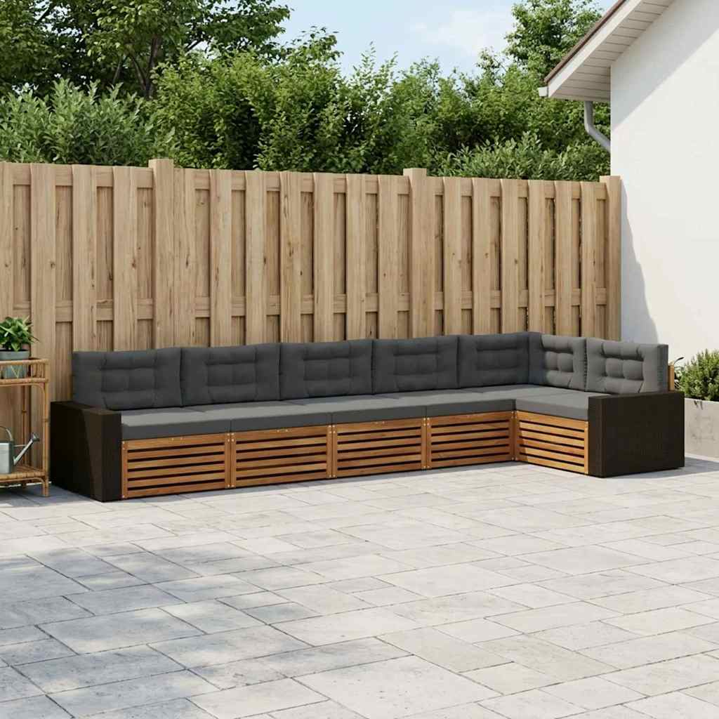Udendørs sofagruppe 6 pcs Naturlig og Antracit