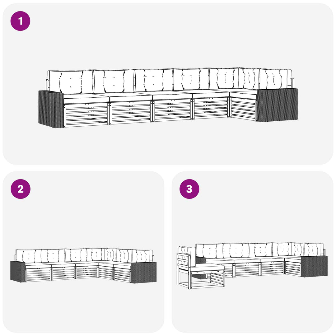 Udendørs sofagruppe 6 pcs Naturlig og Fløde 402 x 172,5 x 73 cm