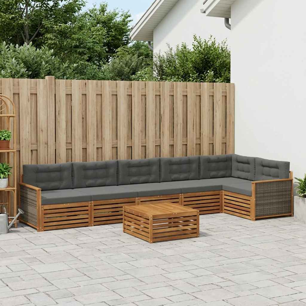 Udendørs sofagruppe med pude 7 pcs Naturlig og Antracit