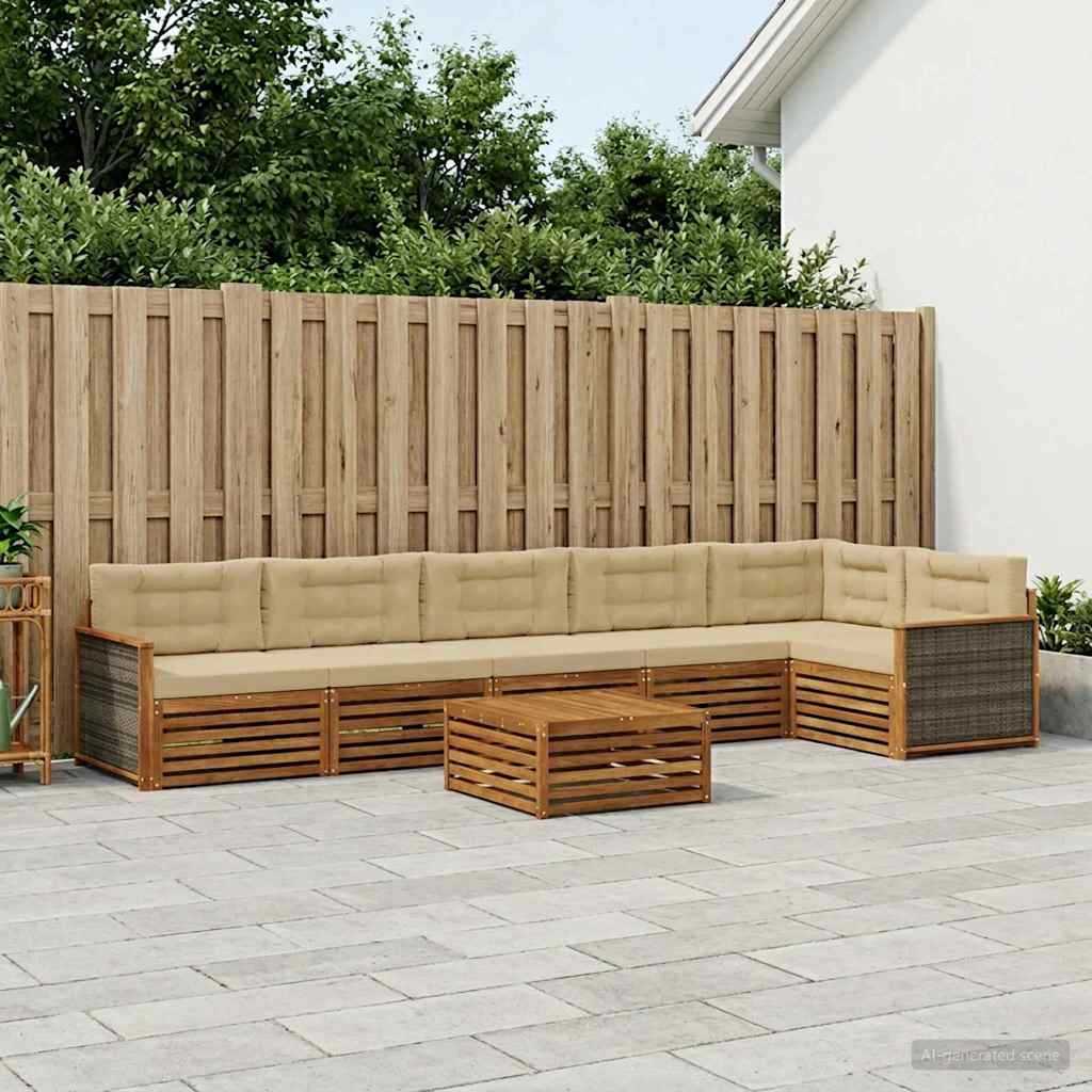 Udendørs sofagruppe med pude 7 pcs Naturlig og Beige