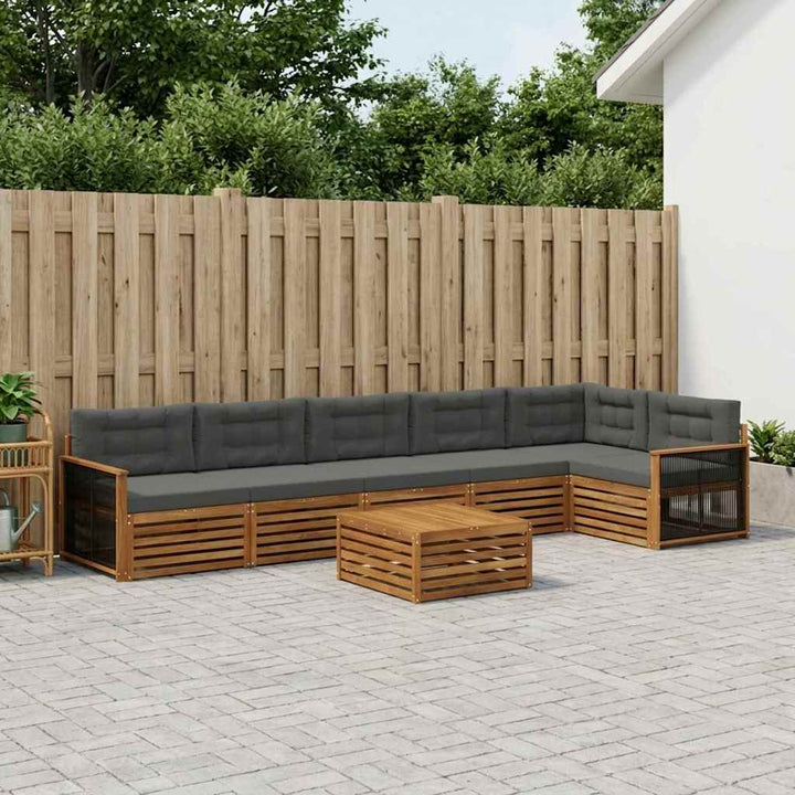 Udendørs sofagruppe med pude 7 pcs Naturlig og Antracit