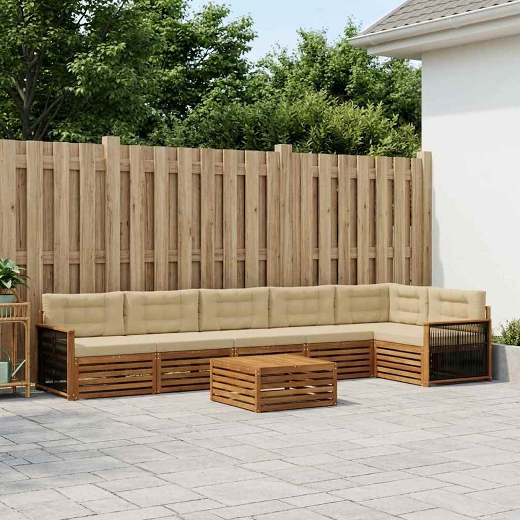 Udendørs sofagruppe med pude 7 pcs Naturlig og Beige