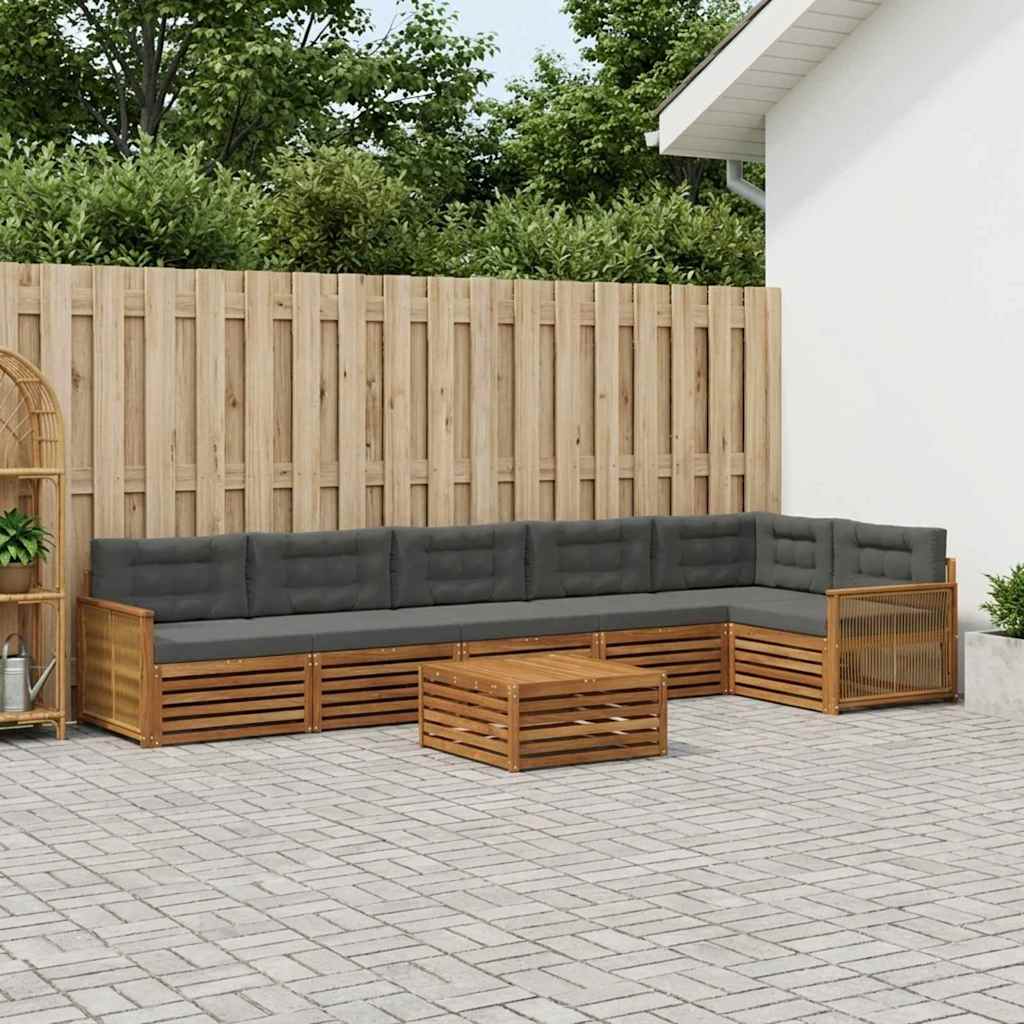 Udendørs sofagruppe med pude 7 pcs Naturlig og Antracit
