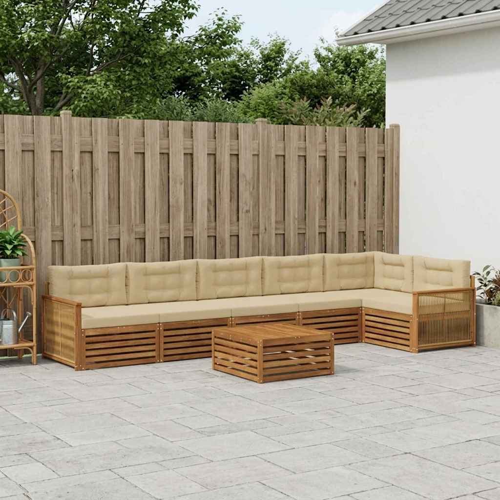Udendørs sofagruppe med pude 7 pcs Naturlig og Beige