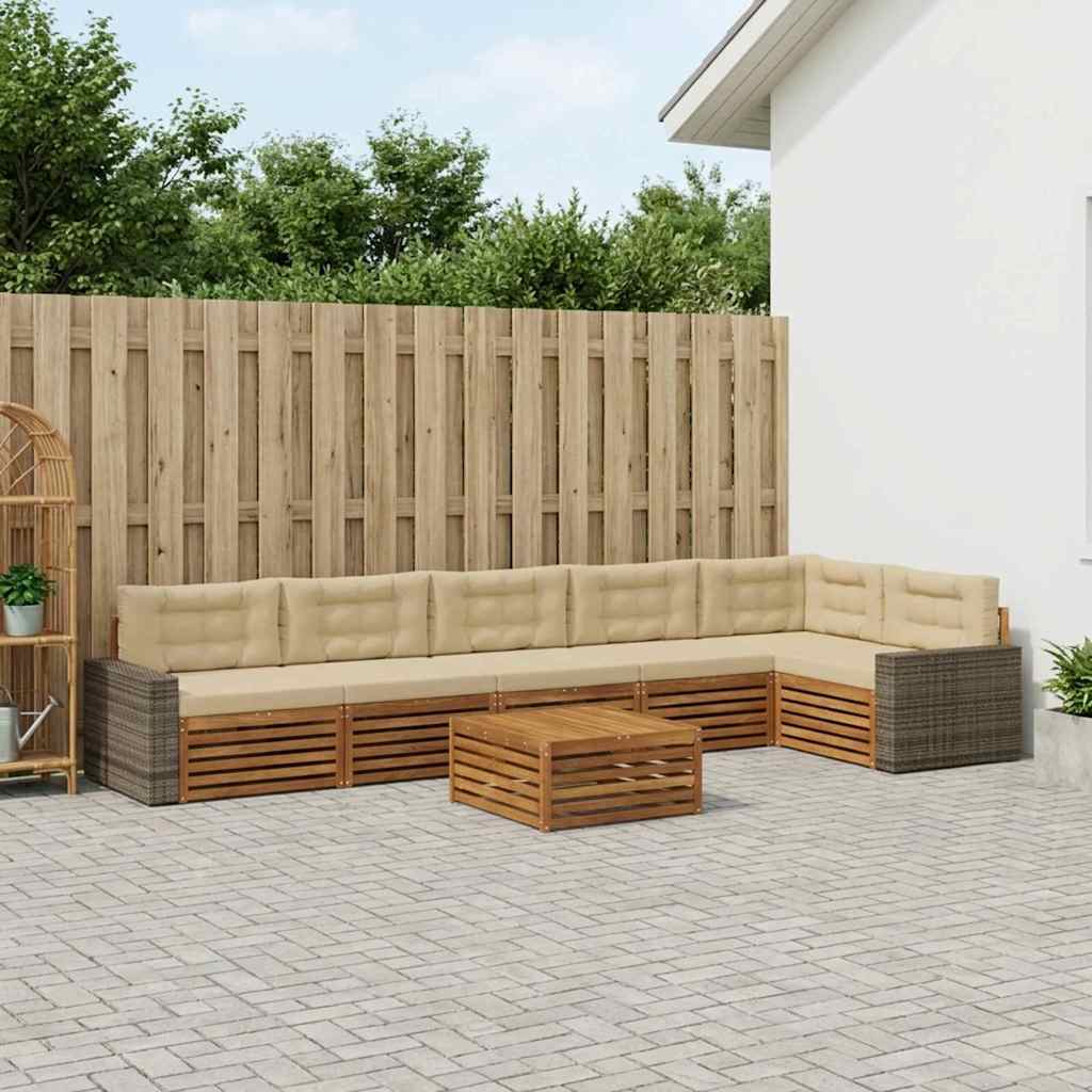 Udendørs sofagruppe 7 pcs Naturlig og Beige 79 x 79 x 37 cm