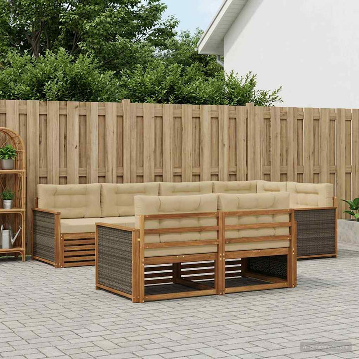 Udendørs sofagruppe med pude 7 pcs Naturlig og Beige