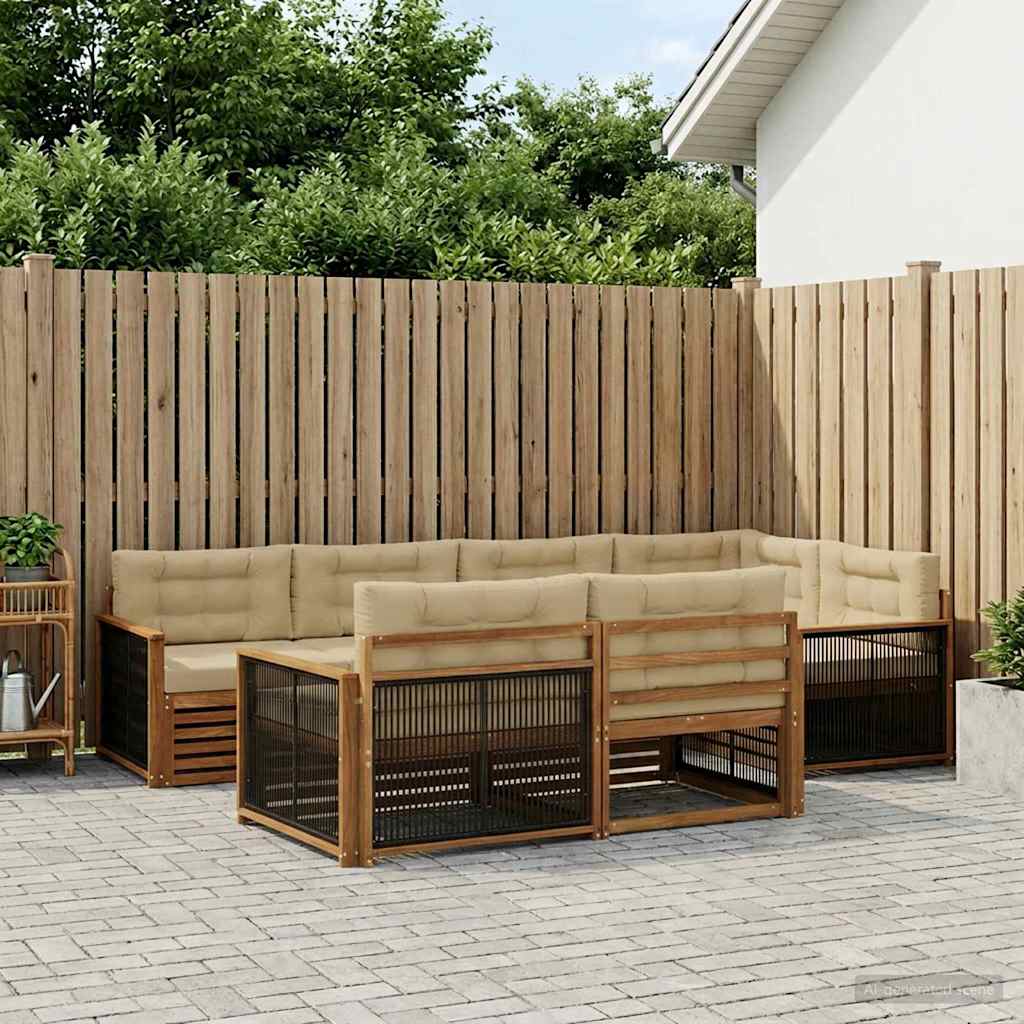 Udendørs sofagruppe med pude 7 pcs Naturlig og Beige