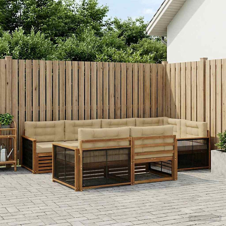 Udendørs sofagruppe med pude 7 pcs Naturlig og Beige
