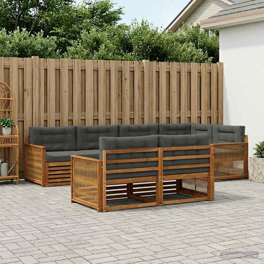 Udendørs sofagruppe med pude 7 pcs Naturlig og Antracit