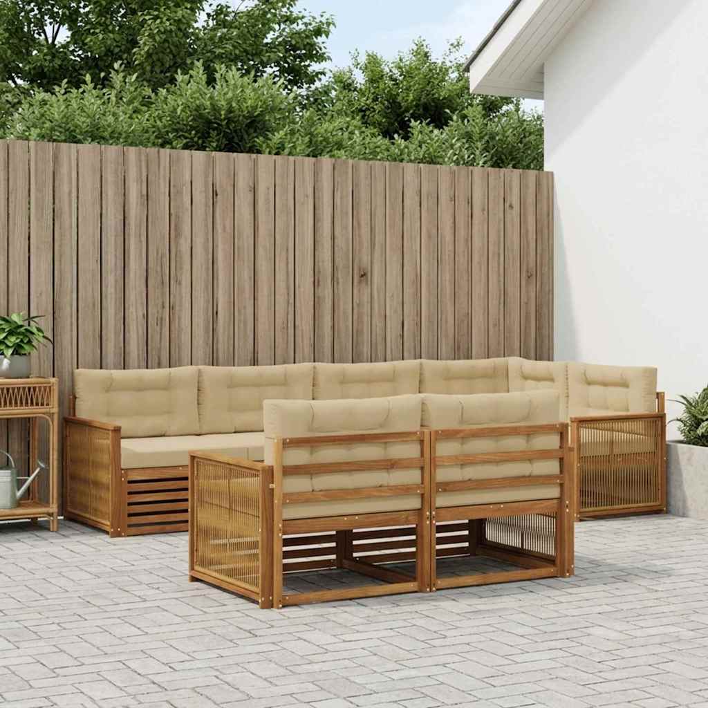 Udendørs sofagruppe med pude 7 pcs Naturlig og Beige