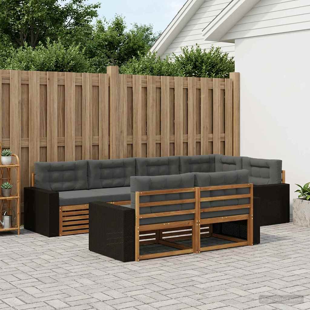 Udendørs sofagruppe med pude 7 pcs Naturlig og Antracit