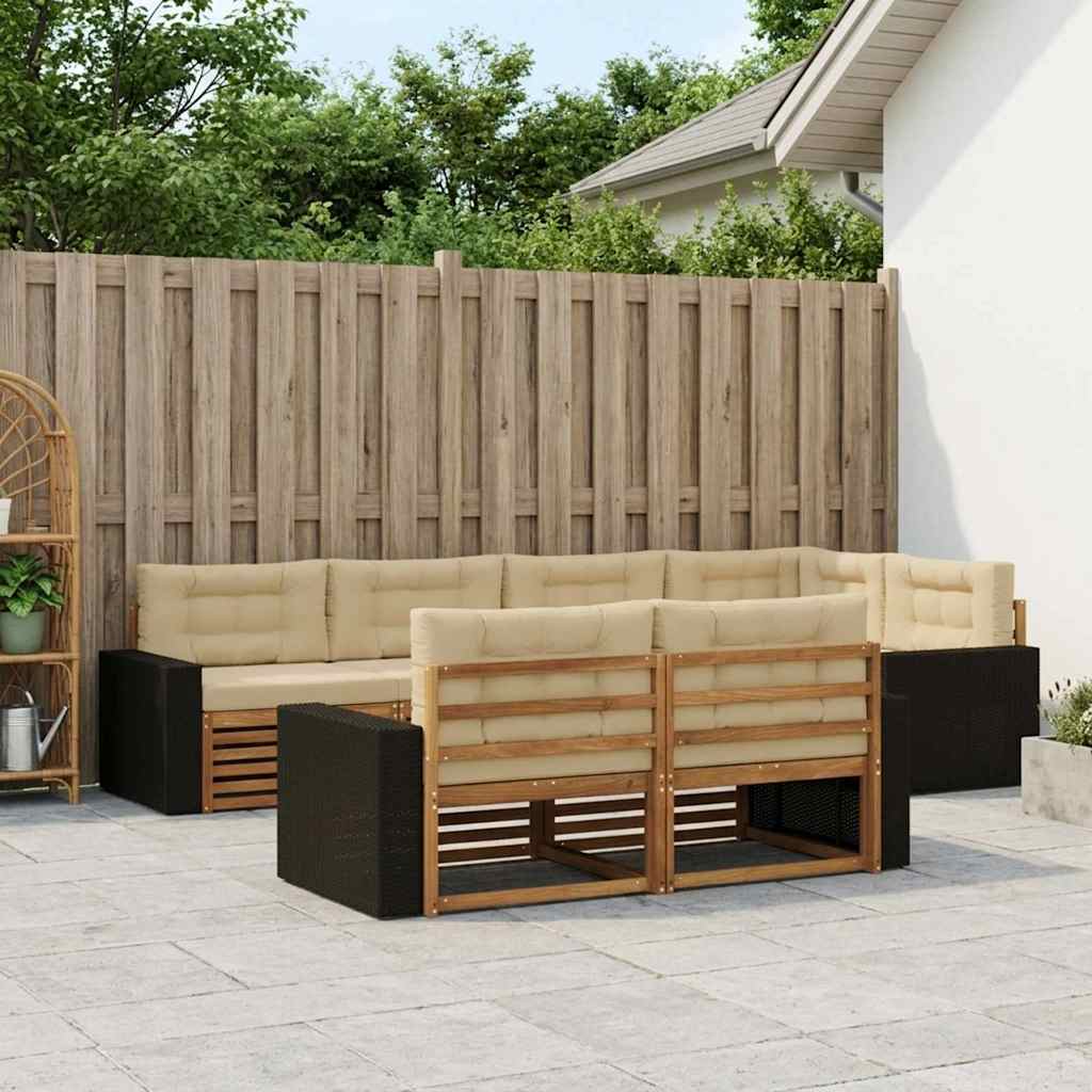 Udendørs sofagruppe med pude 7 pcs Naturlig og Beige