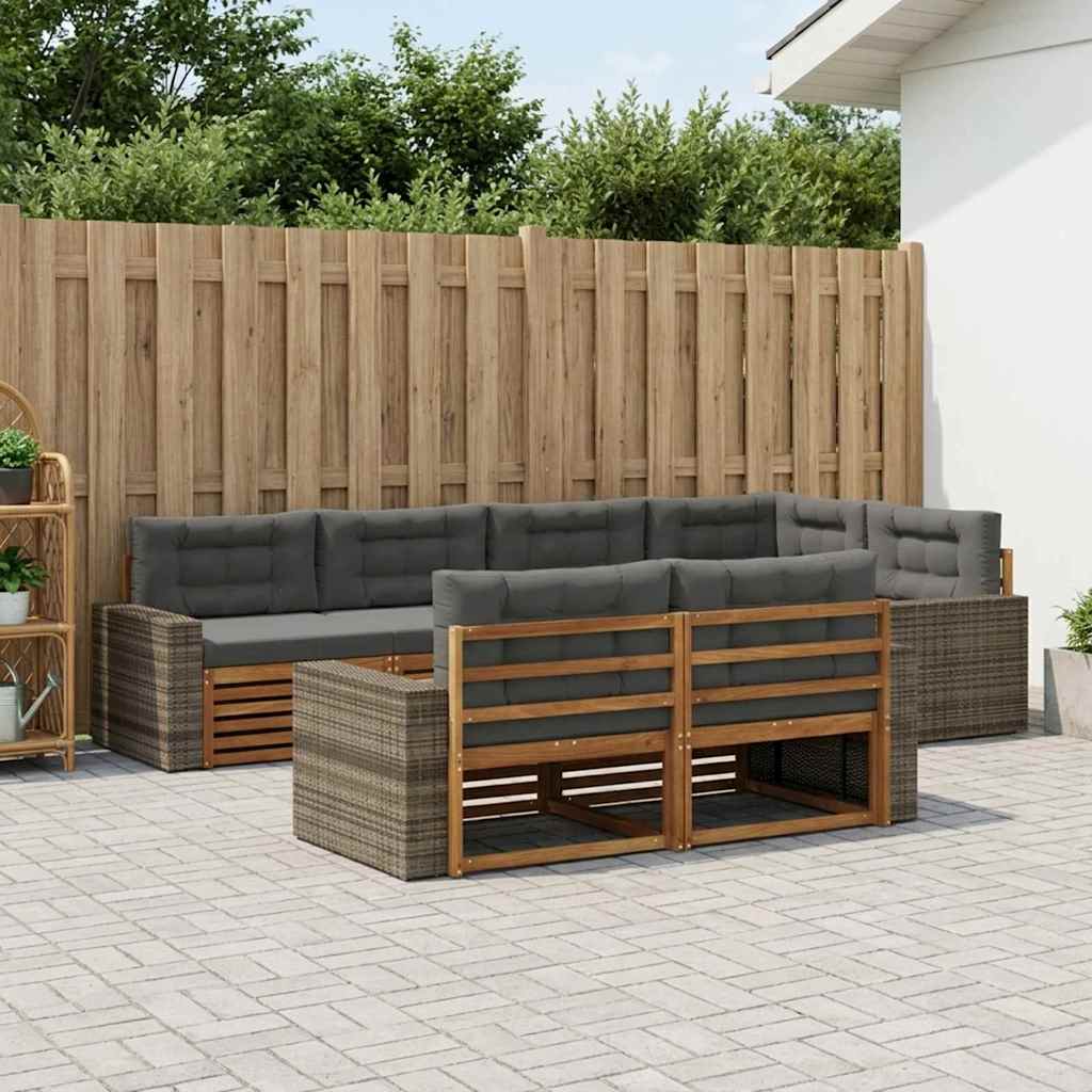 Udendørs sofagruppe med pude 7 pcs Naturlig og Antracit