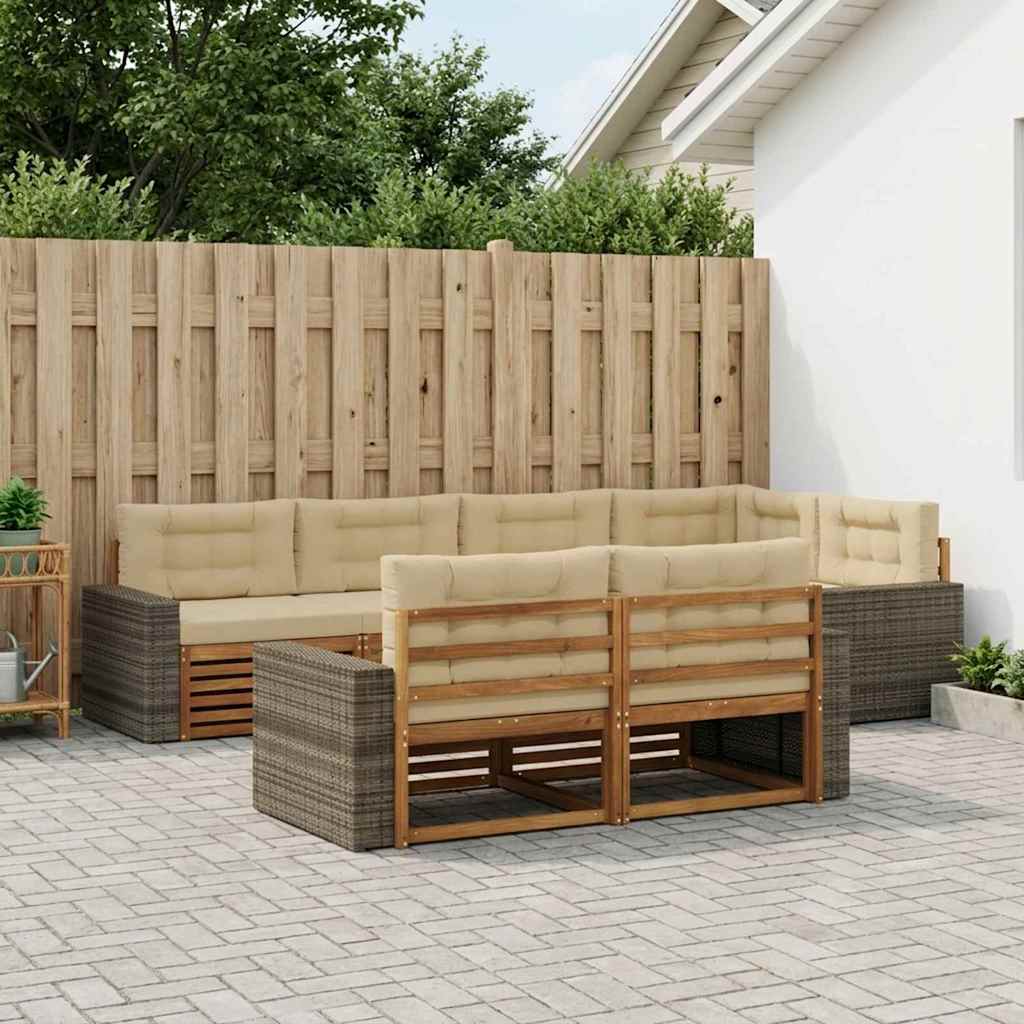 Udendørs sofagruppe med pude 7 pcs Naturlig og Beige