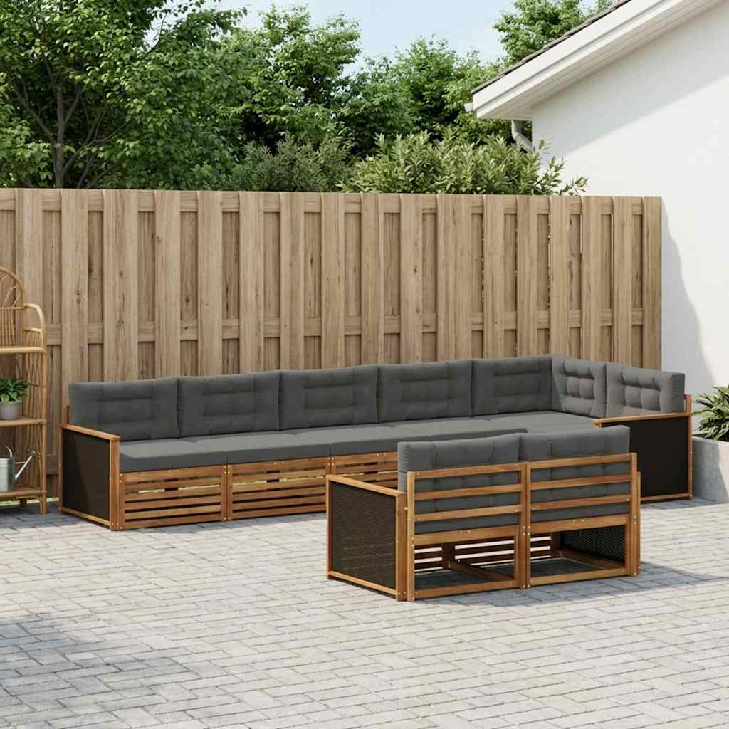 Udendørs sofagruppe med pude 8 pcs Naturlig og Antracit
