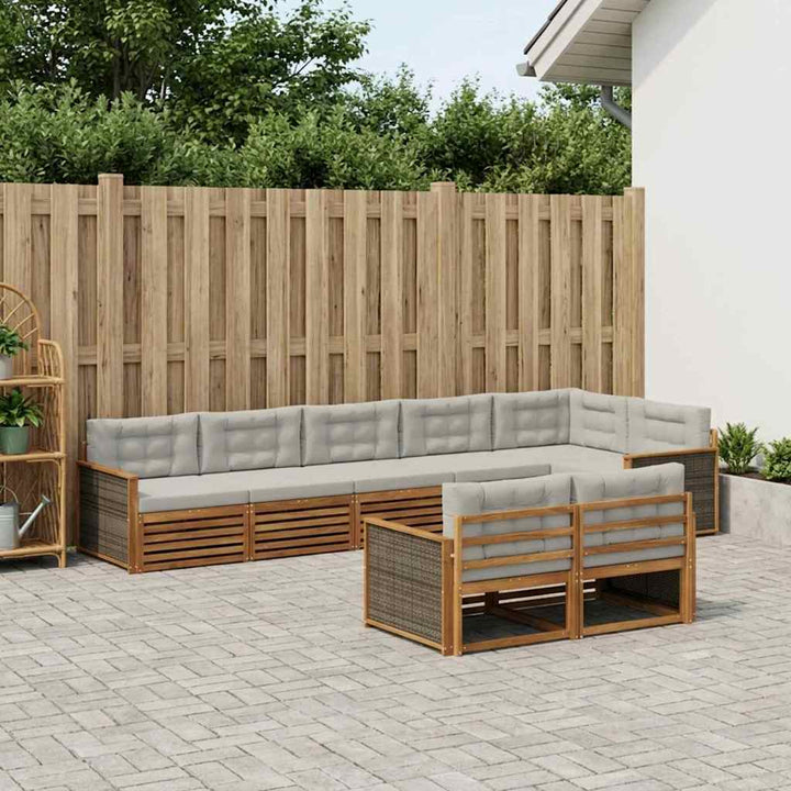 Udendørs sofagruppe med pude 8 pcs Naturfarvet og lysegrå