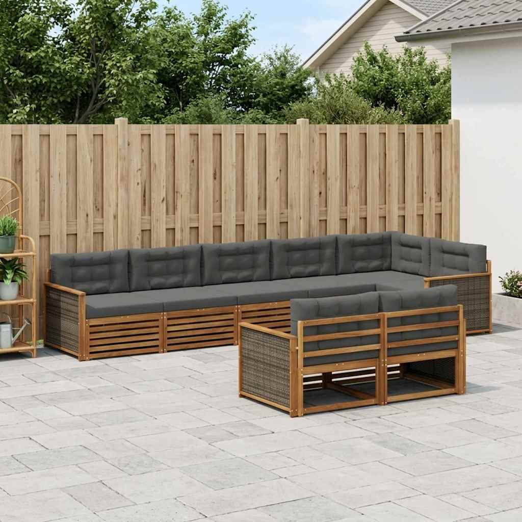 Udendørs sofagruppe med pude 8 pcs Naturlig og Antracit