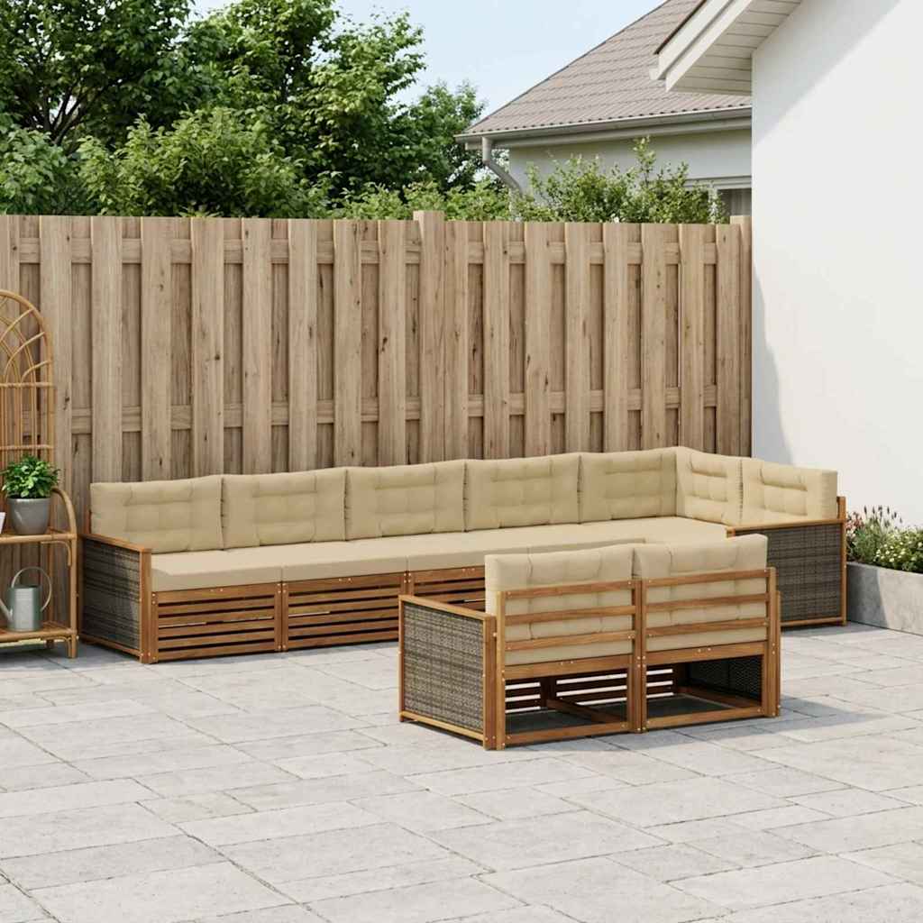 Udendørs sofagruppe med pude 8 pcs Naturlig og Beige