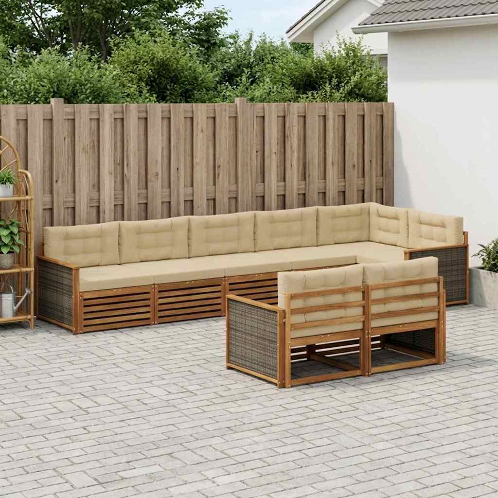 Udendørs sofagruppe med pude 8 pcs Naturlig og Beige