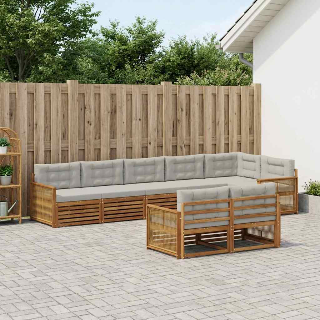 Udendørs sofagruppe med pude 8 pcs Naturfarvet og lysegrå