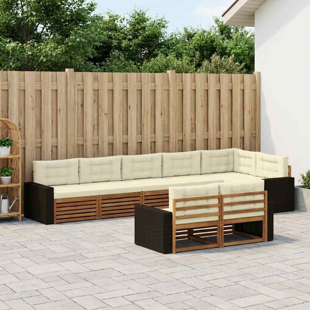 Udendørs sofagruppe med pude 8 pcs Naturlig og Fløde
