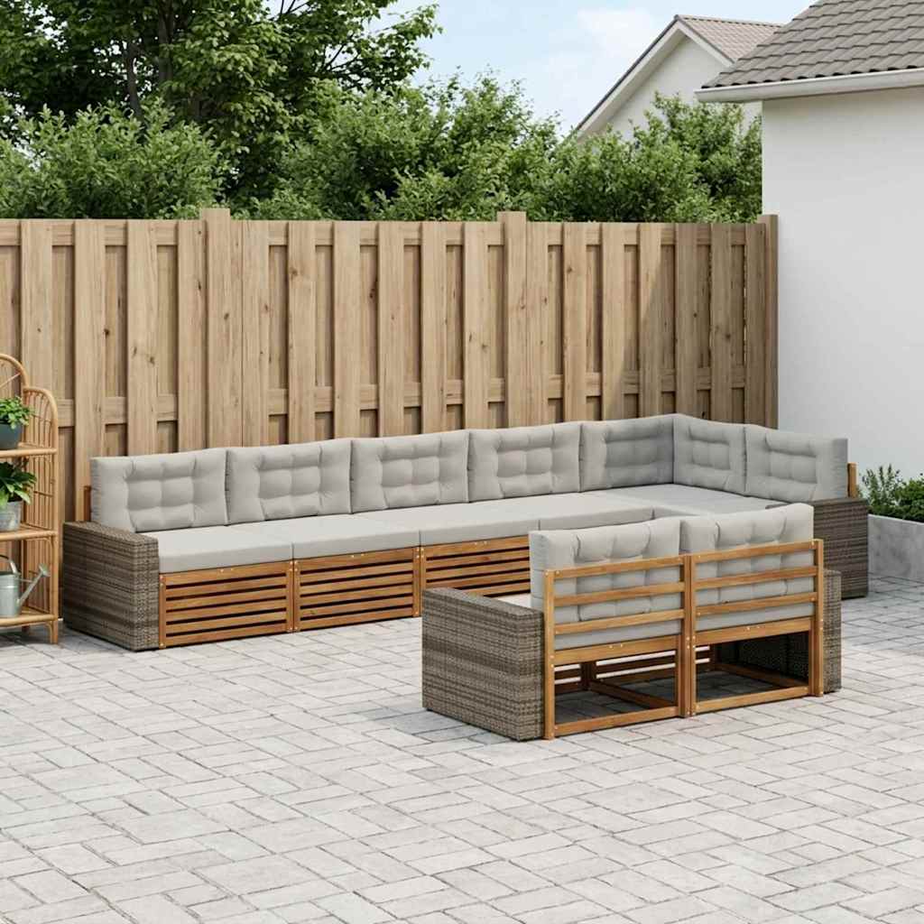 Udendørs sofagruppe med pude 8 pcs Naturfarvet og lysegrå