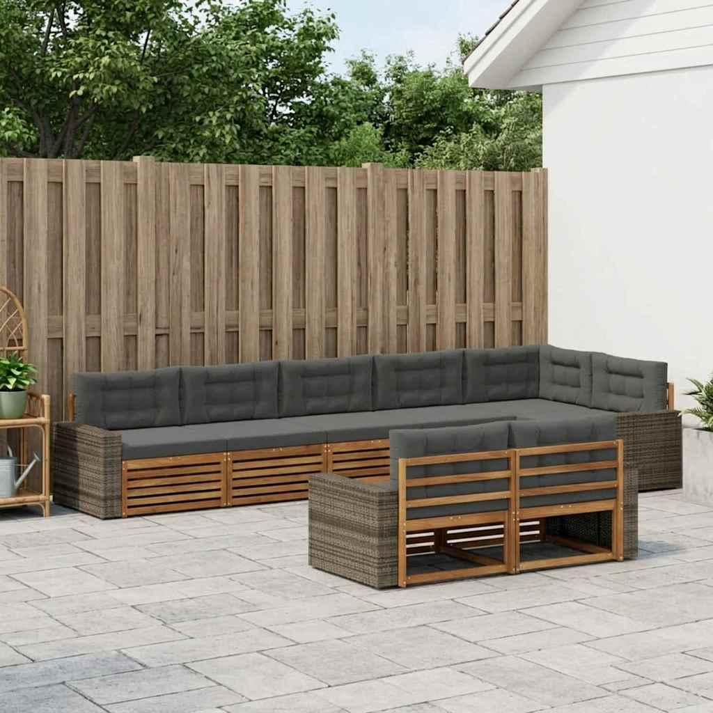 Udendørs sofagruppe med pude 8 pcs Naturlig og Antracit