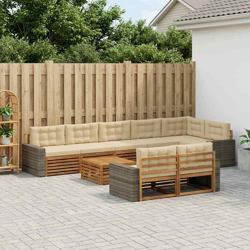 Udendørs sofagruppe med pude 9 pcs