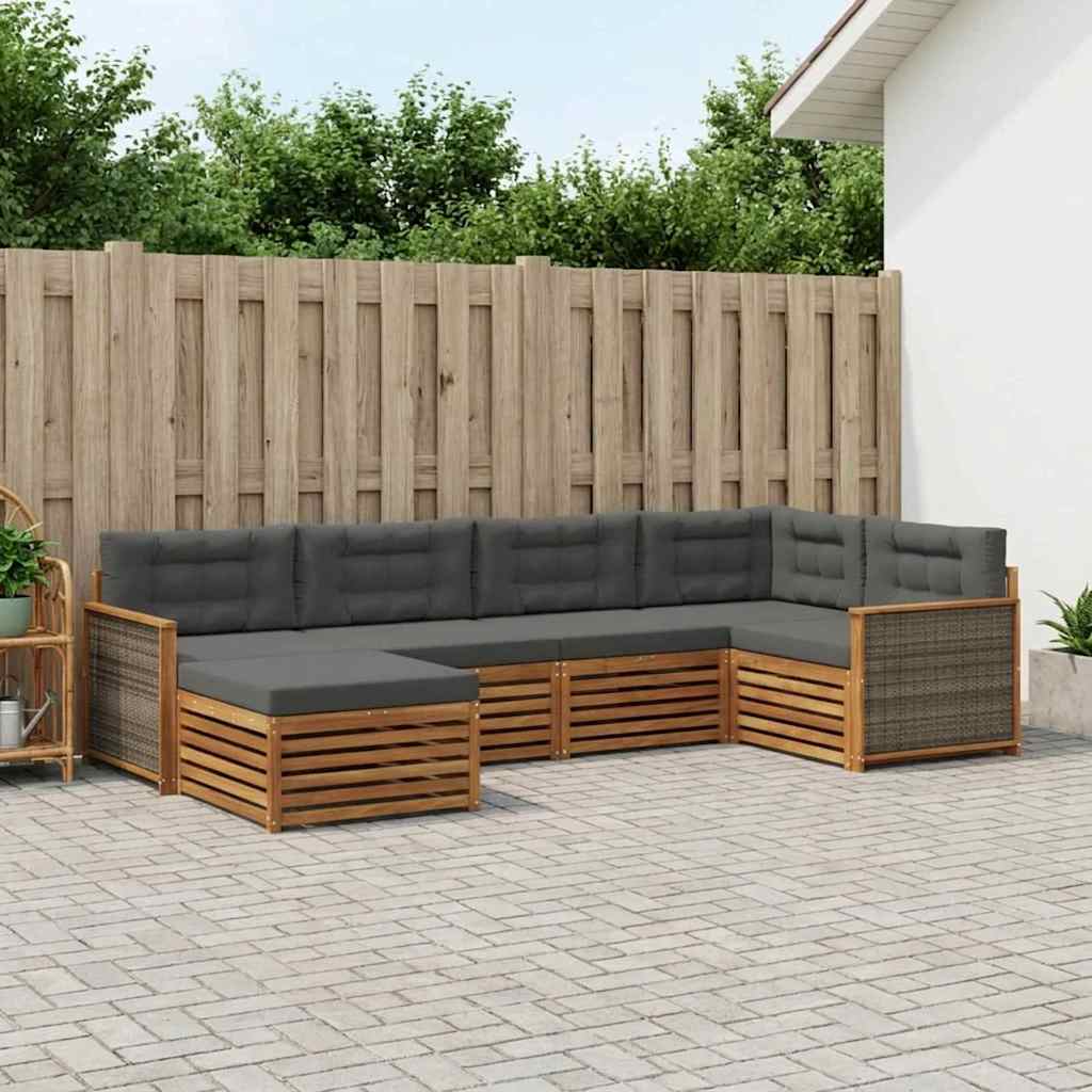 Udendørs sofagruppe med pude 6 pcs Naturlig og Antracit