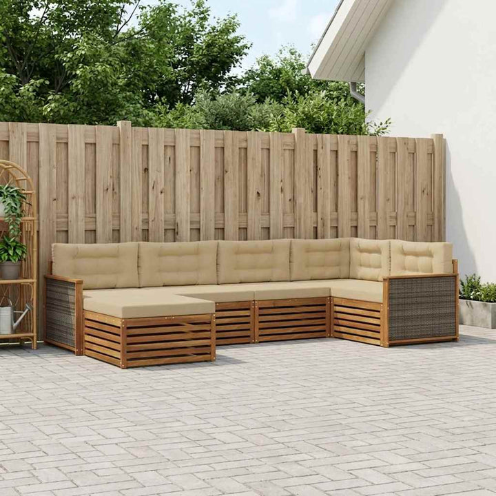 Udendørs sofagruppe med pude 6 pcs Naturlig og Beige