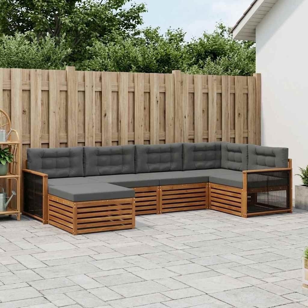 Udendørs sofagruppe med pude 6 pcs Naturlig og Antracit