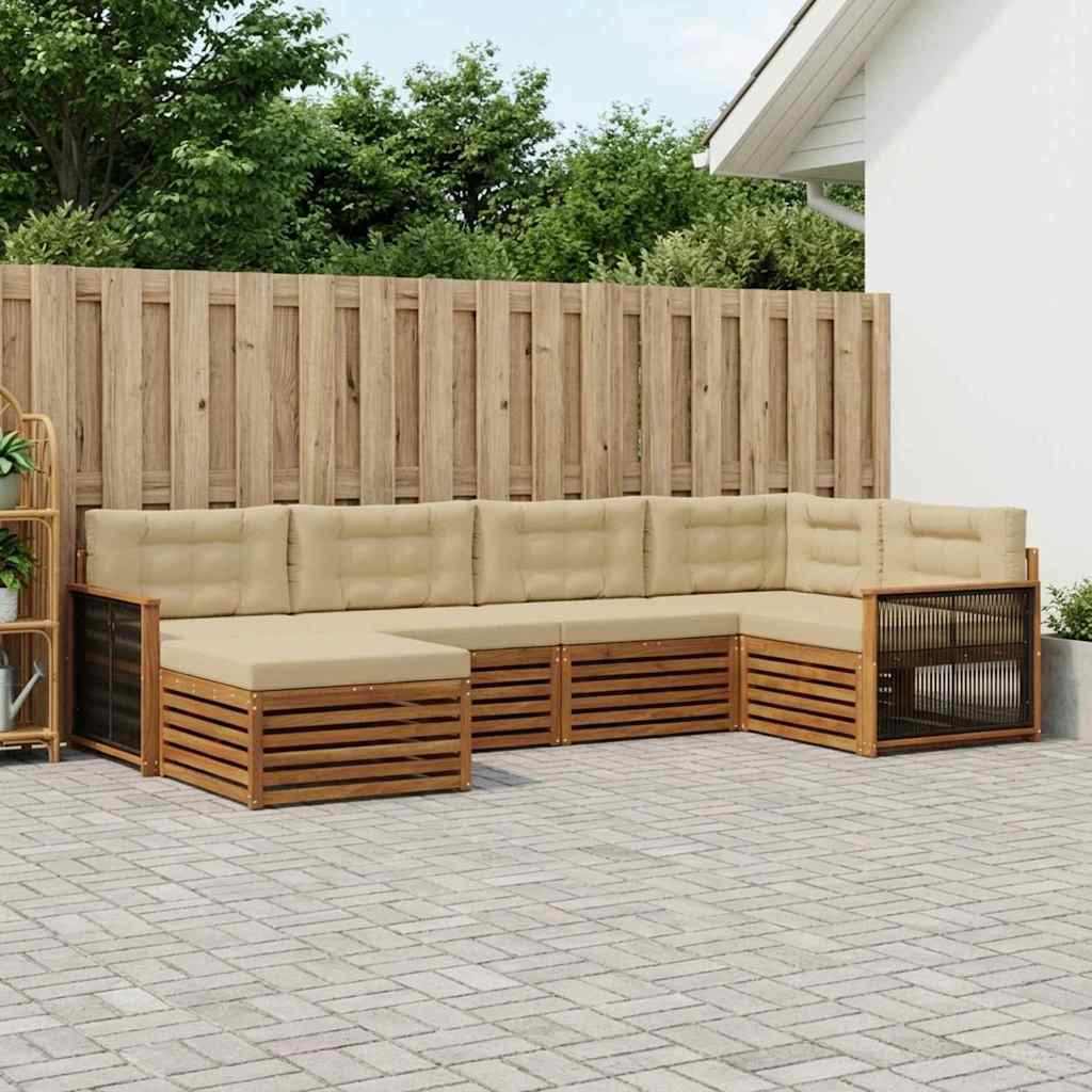 Udendørs sofagruppe med pude 6 pcs Naturlig og Beige