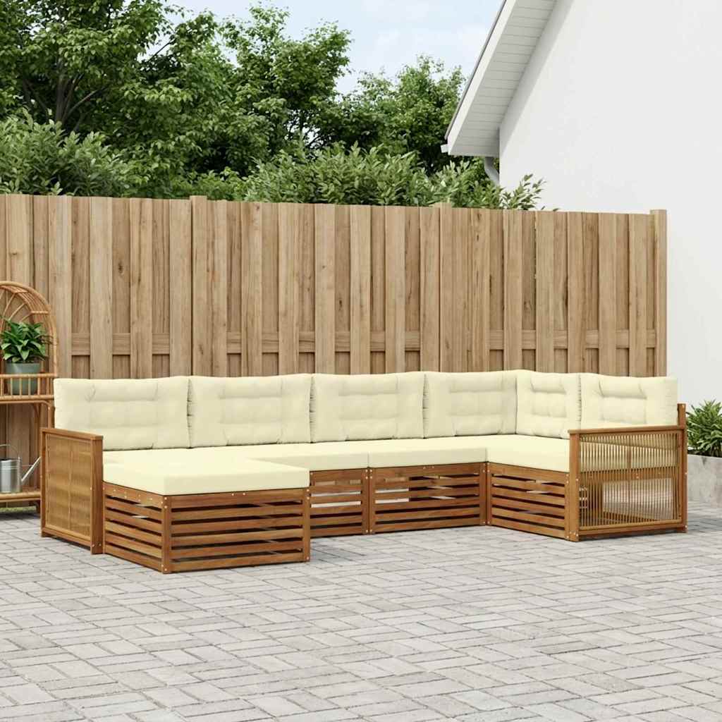Udendørs sofagruppe med pude 6 pcs Naturlig og Fløde